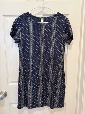 Old Navy Navy and White Short Sleeve Printed Mini Dress